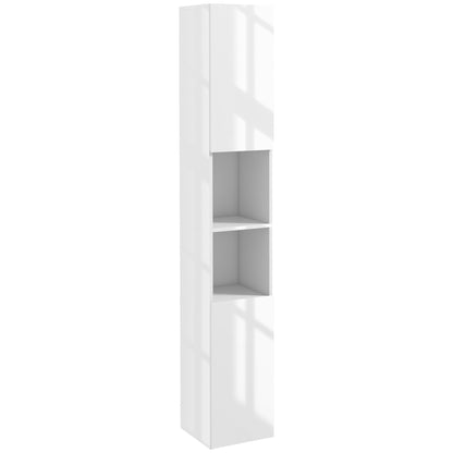 kleankin Freestanding Bathroom Cabinet, High Gloss Storage Cabinet with Doors and Adjustable Shelves, 30 x 30 x 181.5 cm, White
