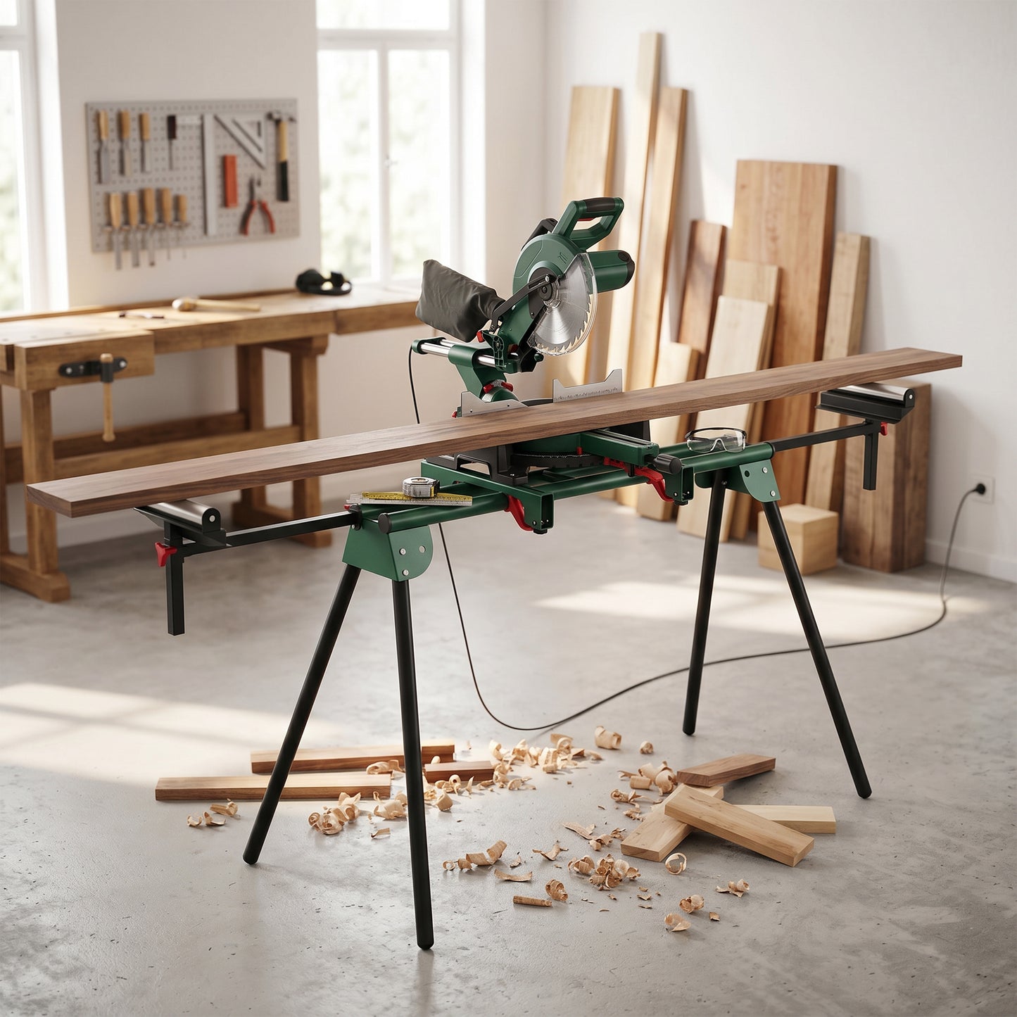 HOMCOM Universal Mitre Saw Stand with Adjustable Rollers and Support Arms, Portable Miter Saw Stand with Folding Legs