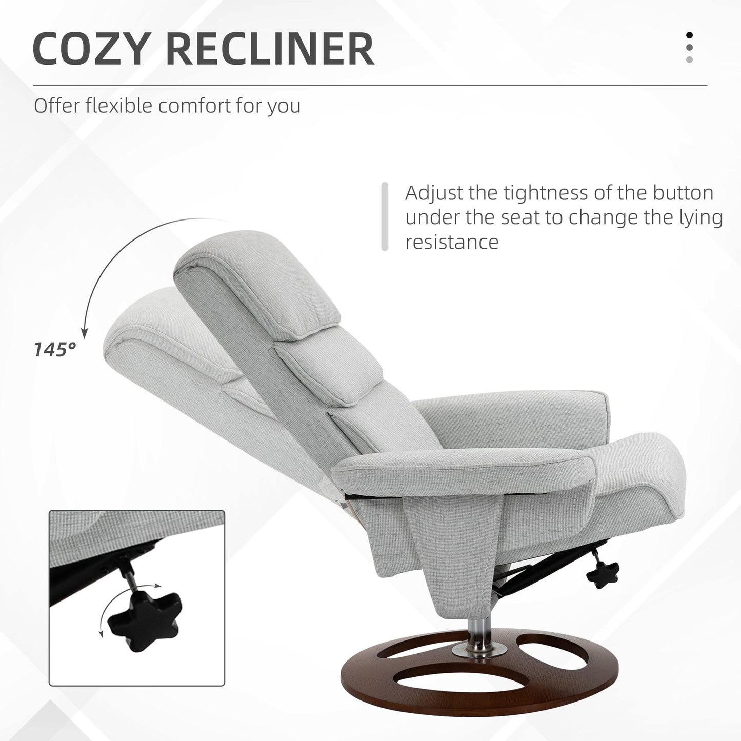 HOMCOM Recliner Chair Ottoman Set 360 Swivel Sofa Stool Modern Soft Thick Padding Wood Base Grey