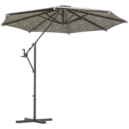 Outsunny 3(m) Convertible Cantilever Parasol and Centre-post Garden Parasol with Cross Base, 360Â° Rotation Banana Parasol with Crank Handle and 8 Ribs, Hanging Patio Umbrella, Black and White