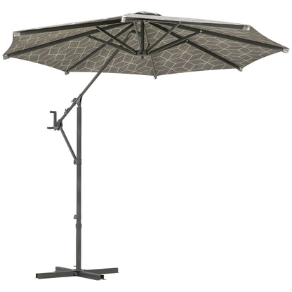 Outsunny 3(m) Convertible Cantilever Parasol and Centre-post Garden Parasol with Cross Base, 360 degrees Rotation Banana Parasol with Crank Handle and 8 Ribs, Hanging Patio Umbrella, Black and White
