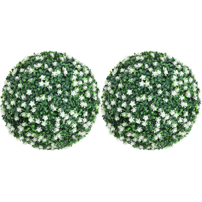 HOMCOM Set of Two Artificial Boxwood Balls Plants - White