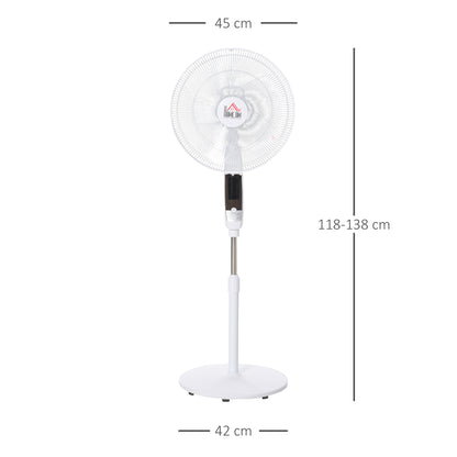 HOMCOM 16'' Pedestal Stand Fan, 3 Speed 3 Mode, 85Â° Oscillation, LED Panel, 3M Remote Controller, Height Adjustable for Living Room, Bedroom, Garage, Office, Black and White