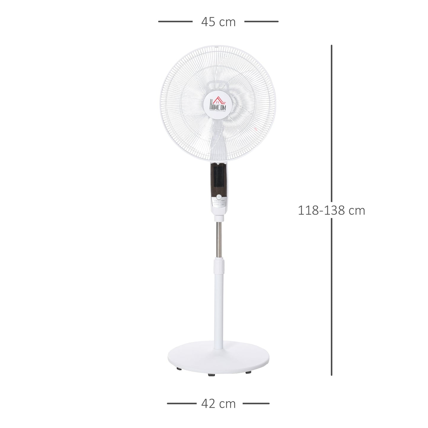 HOMCOM 16'' Pedestal Stand Fan, 3 Speed 3 Mode, 85 degrees Oscillation, LED Panel, 3M Remote Controller, Height Adjustable for Living Room, Bedroom, Garage, Office, Black and White