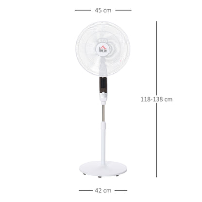 HOMCOM 16'' Pedestal Stand Fan, 3 Speed 3 Mode, 85 degrees Oscillation, LED Panel, 3M Remote Controller, Height Adjustable for Living Room, Bedroom, Garage, Office, Black and White