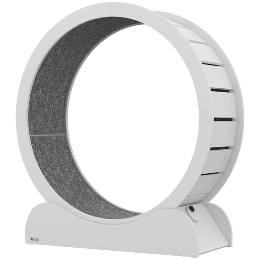 PawHut 39.4" Wooden Cat Running Wheel with Brake, White