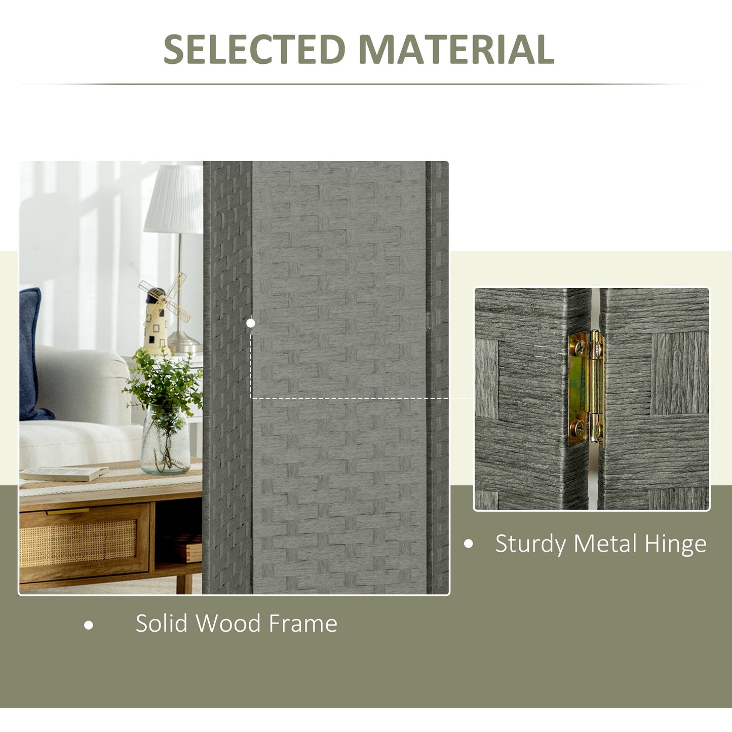 HOMCOM 4-Panel Room Dividers, Wave Fibre Freestanding Folding Privacy Screen Panels, Partition Wall Divider for Indoor Bedroom Office, 170 cm, Grey