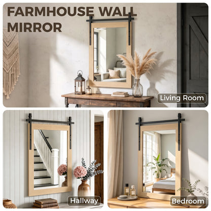 HOMCOM 86.5 x 61 cm Rectangle Mirror, Farmhouse Wall Mirror for Living Room, Bedroom, Hallway, White Oak