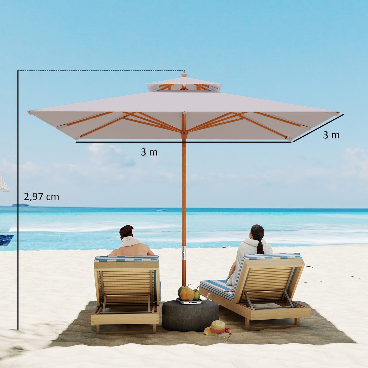 Outsunny 3 m Square Garden Parasol - Grey