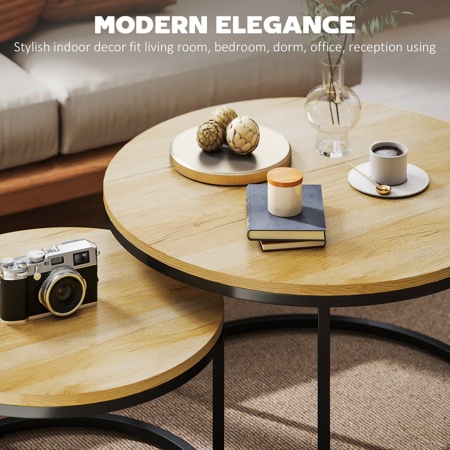 HOMCOM Set of Two Wood-Effect Stacking Tables - Natural