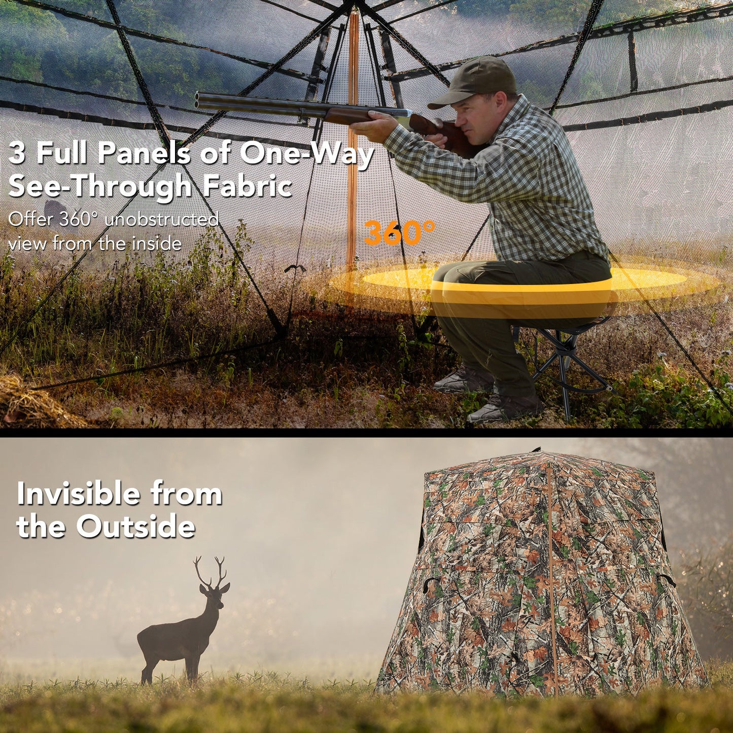 360¬∞ One Way See Through Ground Blind Hunting Blind for 2-3 People