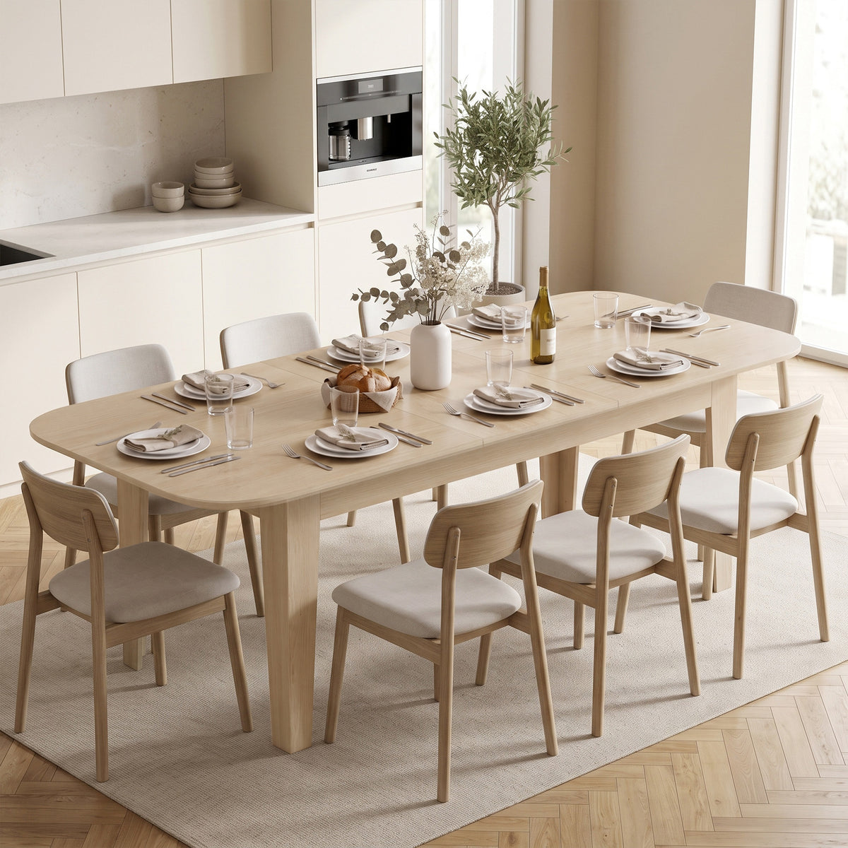 HOMCOM Extendable Oval Dining Table for 4-6, Modern Expandable Kitchen Table, Round Edges, Oak