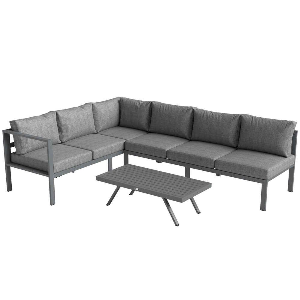 Outsunny 3 Pieces Garden Furniture Set, Aluminium Corner Lounge Set with Adjustable Backrest and Coffee Table