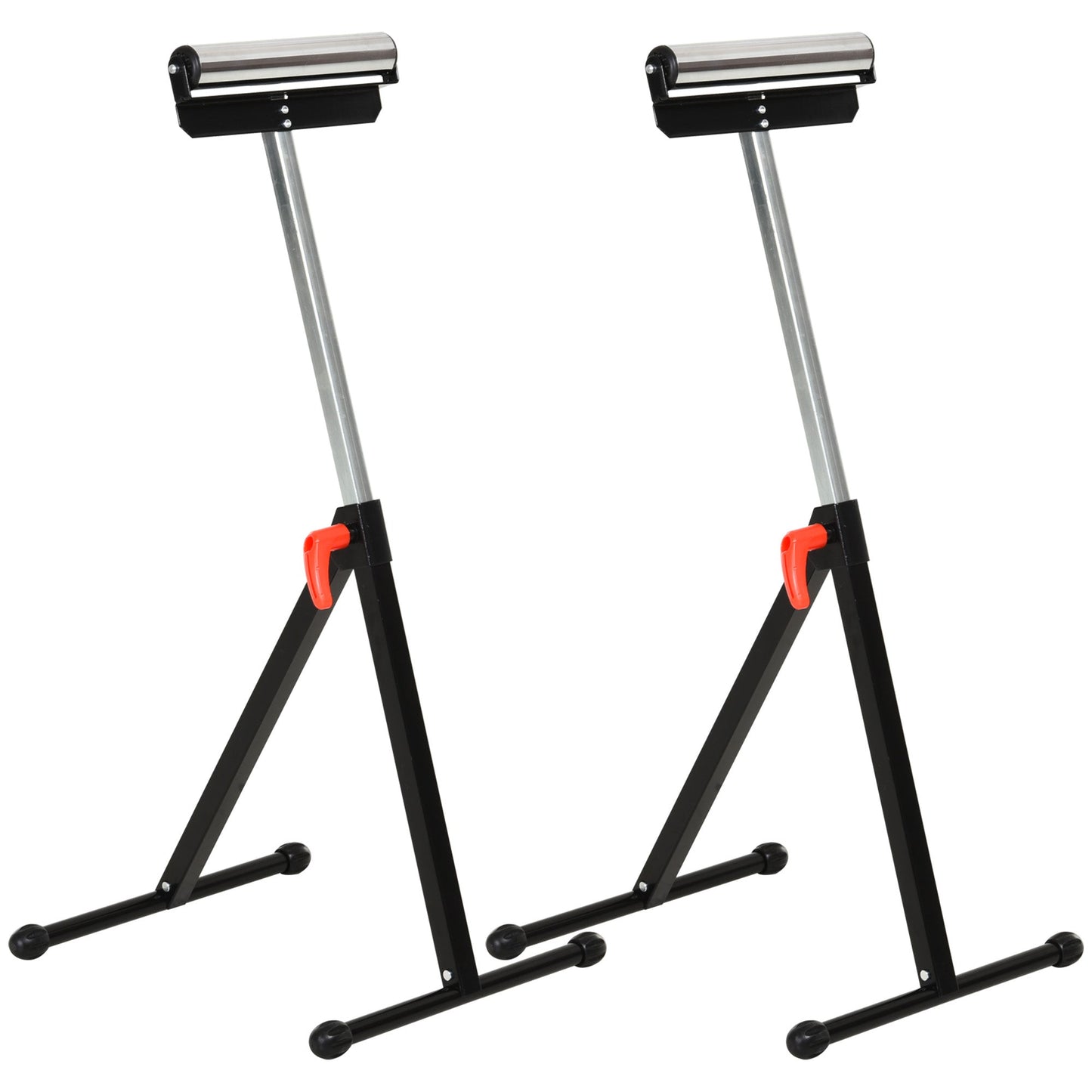 HOMCOM Set of 2 Folding Roller Stand, Material Support Pedestal with Ball Bearing Roller Height Adjustable Portable, Metal Construction, Black