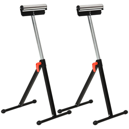 HOMCOM Set of 2 Folding Roller Stand, Material Support Pedestal with Ball Bearing Roller Height Adjustable Portable, Metal Construction, Black