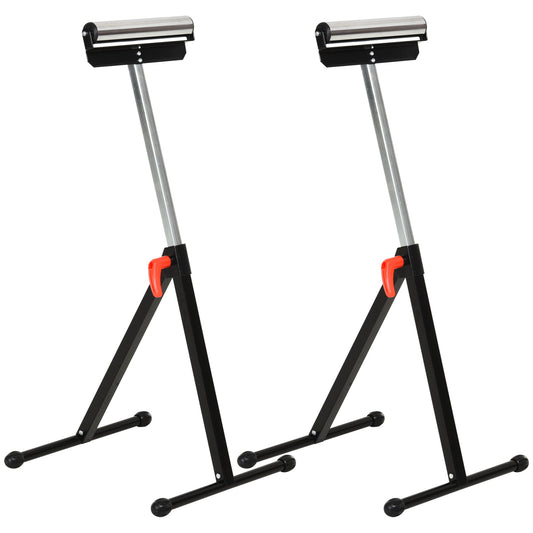 HOMCOM Set of 2 Folding Roller Stand, Material Support Pedestal with Ball Bearing Roller Height Adjustable Portable, Metal Construction, Black