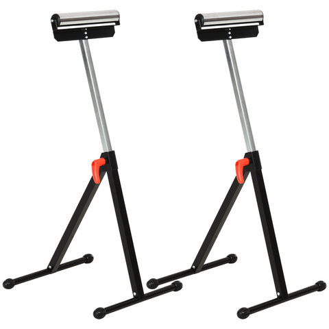 HOMCOM Set of 2 Folding Roller Stand, Material Support Pedestal with Ball Bearing Roller Height Adjustable Portable, Metal Construction, Black