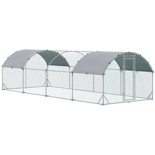 PawHut Walk In Chicken Run Galvanised Chicken Coop Hen Poultry House Cage Pet Playpen Garden with Water-Resist Covers