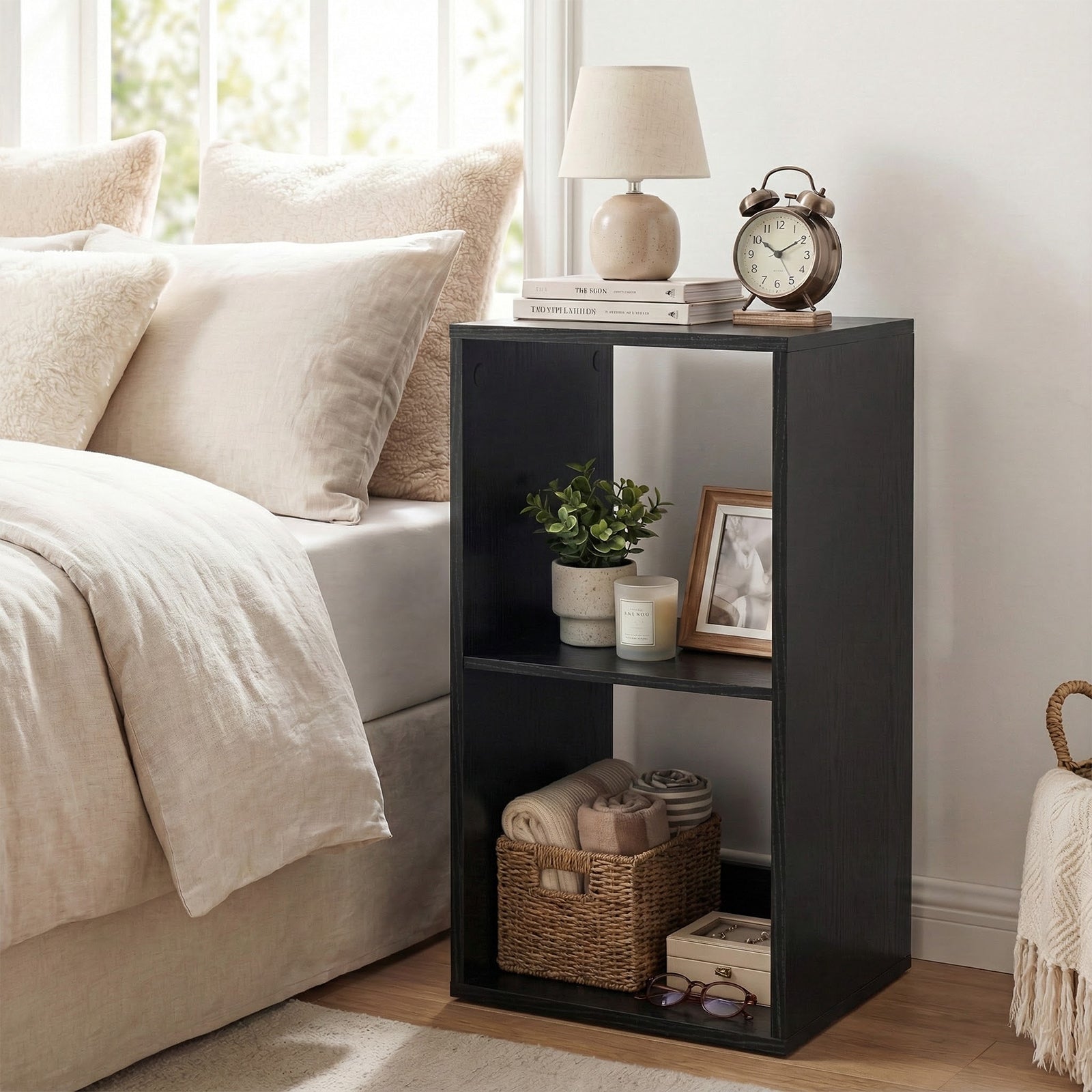 Open Back 2-tier Bookshelf with Anti-toppling Kit-Black