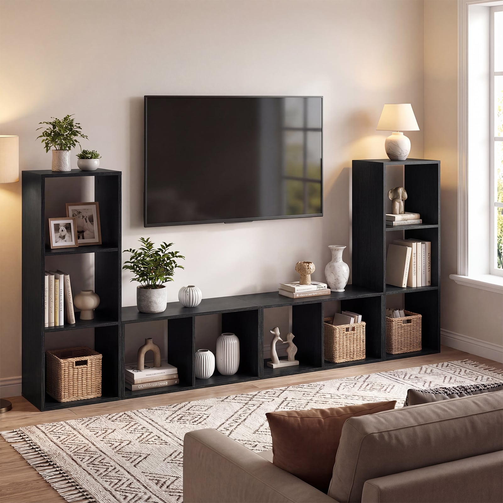 Open Back 2-tier Bookshelf with Anti-toppling Kit-Black