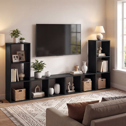 Open Back 2-tier Bookshelf with Anti-toppling Kit-Black