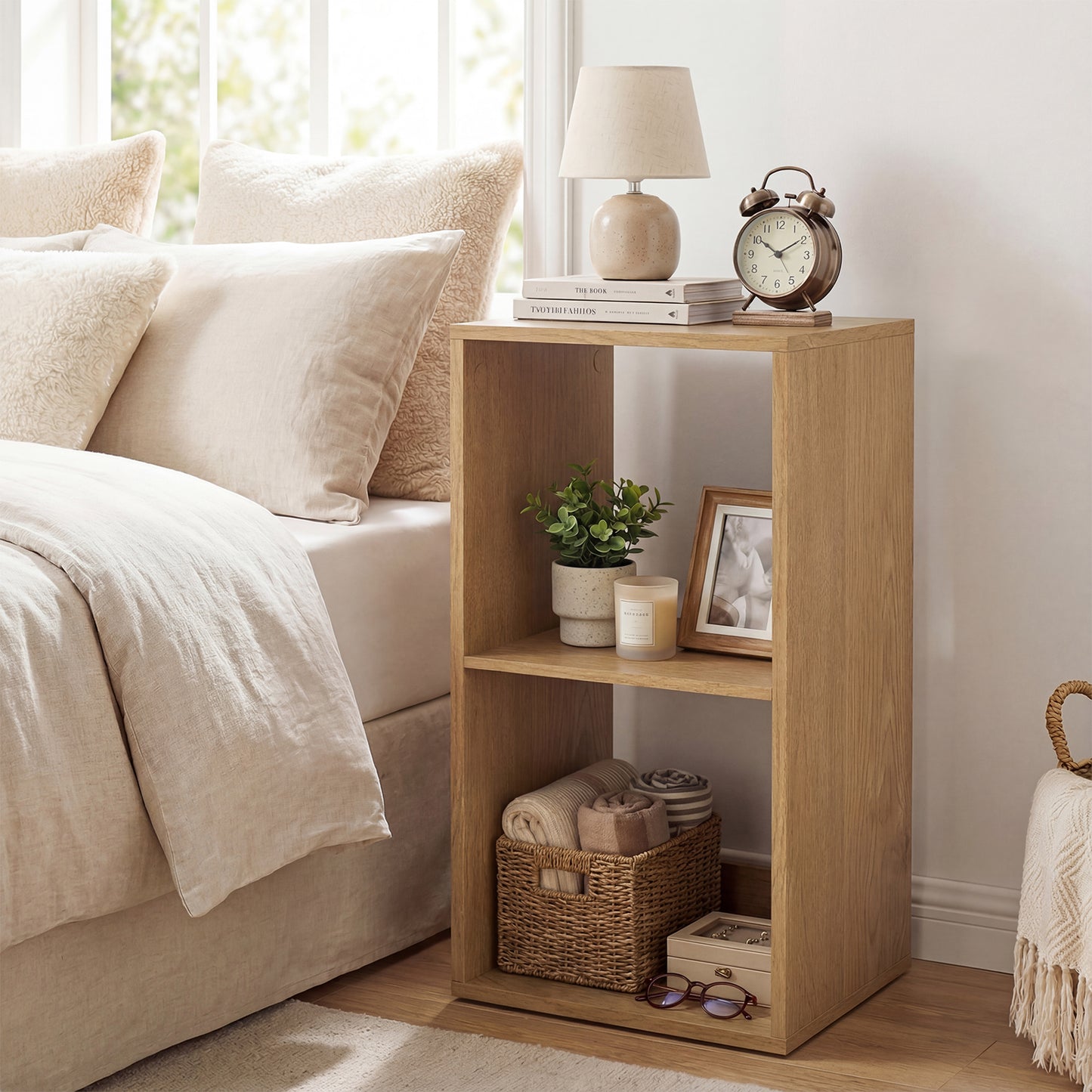 Open Back 2-tier Bookshelf with Anti-toppling Kit-Natural