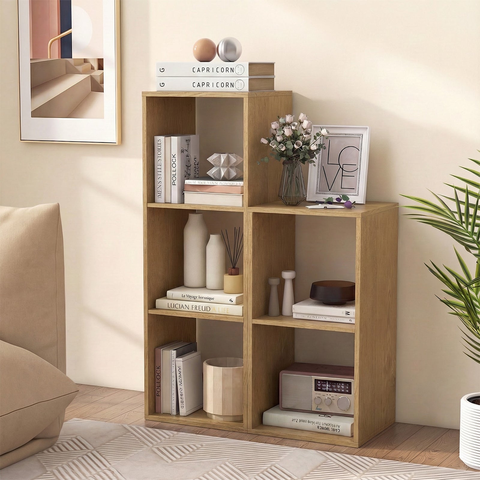 Open Back 2-tier Bookshelf with Anti-toppling Kit-Natural