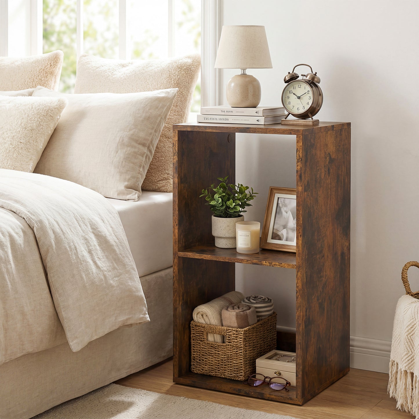 Open Back 2-tier Bookshelf with Anti-toppling Kit-Rustic Brown