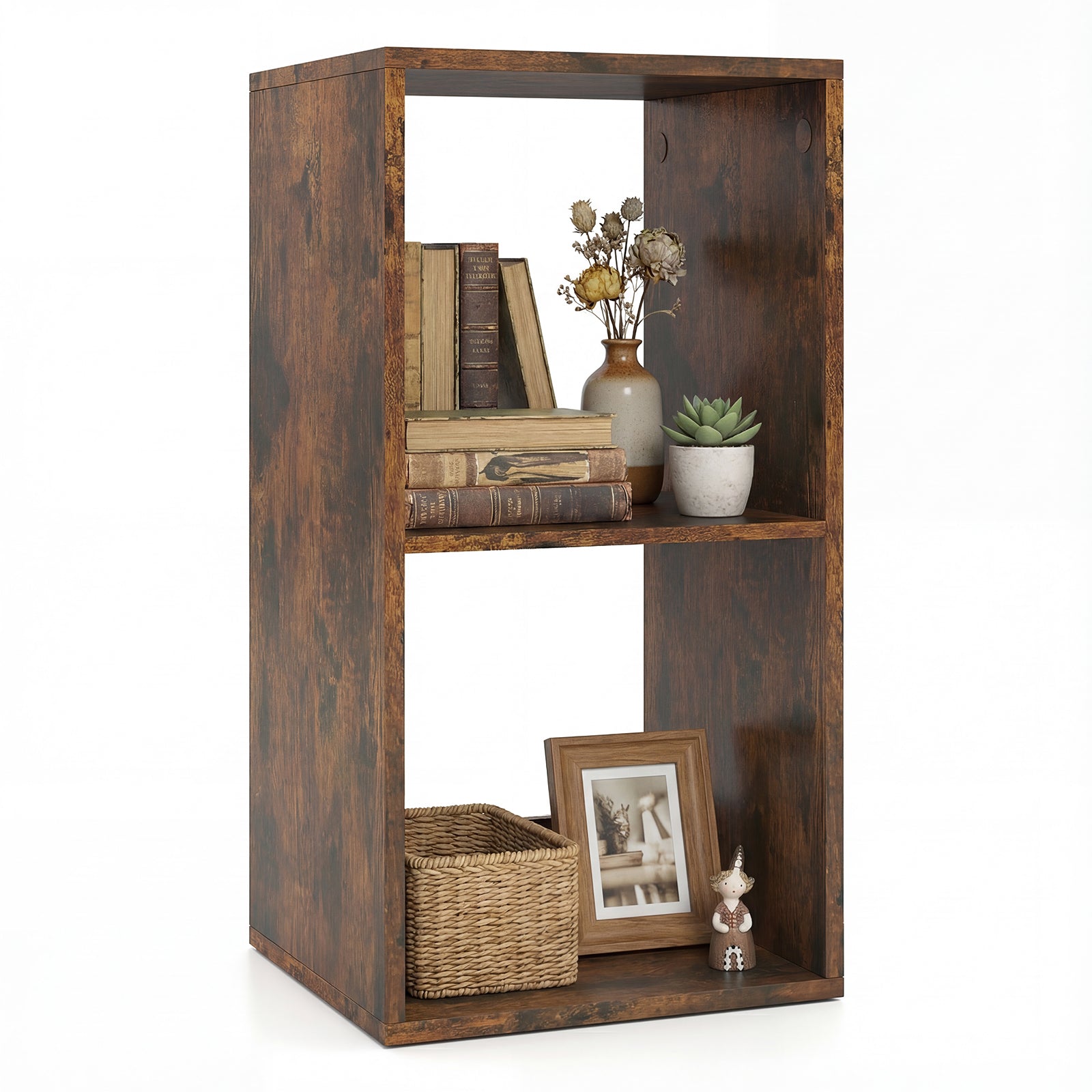Open Back 2-tier Bookshelf with Anti-toppling Kit-Rustic Brown