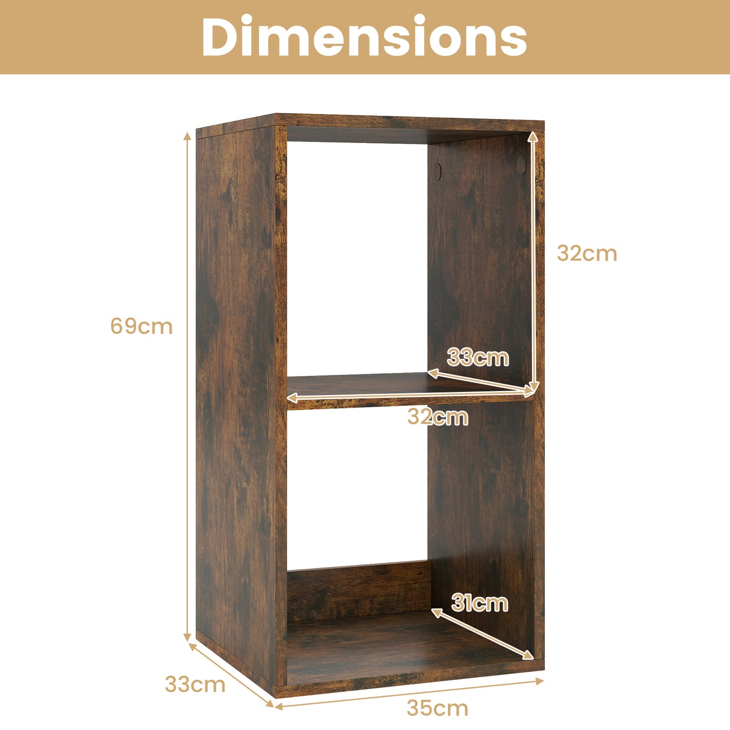 Open Back 2-tier Bookshelf with Anti-toppling Kit-Rustic Brown