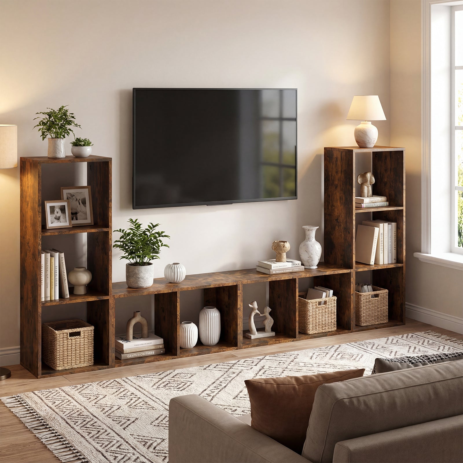 Open Back 2-tier Bookshelf with Anti-toppling Kit-Rustic Brown