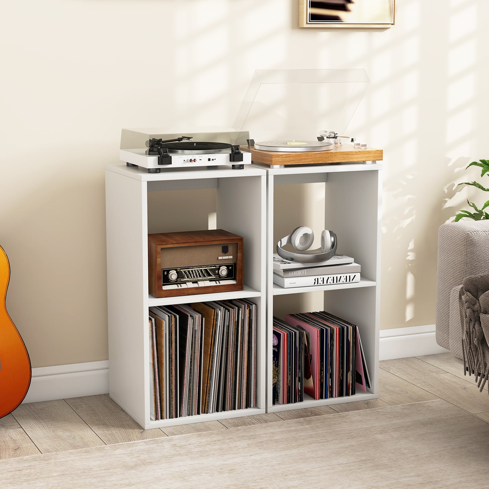 Open Back 2-tier Bookshelf with Anti-toppling Kit-White