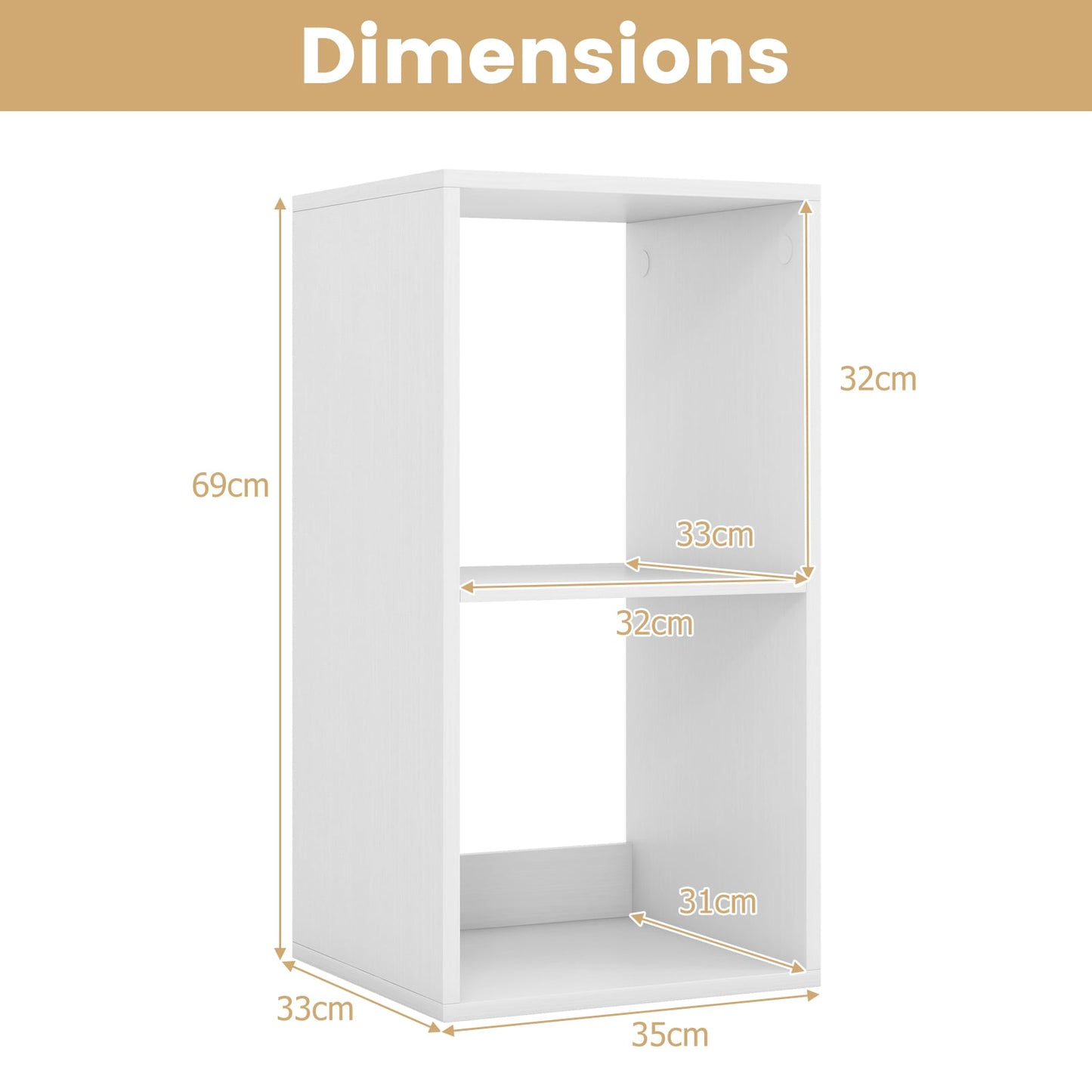 Open Back 2-tier Bookshelf with Anti-toppling Kit-White
