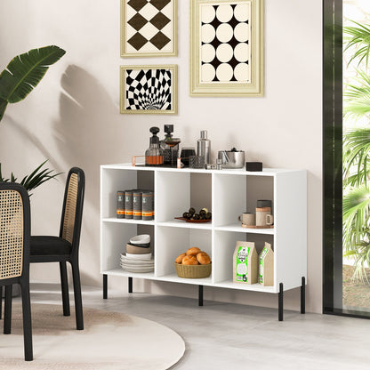 6-Cube Storage Bookcase Wooden Open Bookshelf with 5 Metal Legs-White