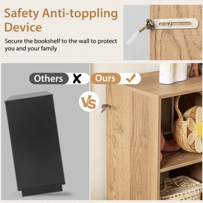 Open-Back Bookshelf with Drawer for Study-Natural