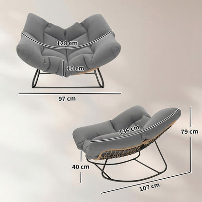 Outsunny Indoor Outdoor Rocking Chair, Oversized Rocking Egg Chair with Cushion for Living Room, Garden, Patio, Grey