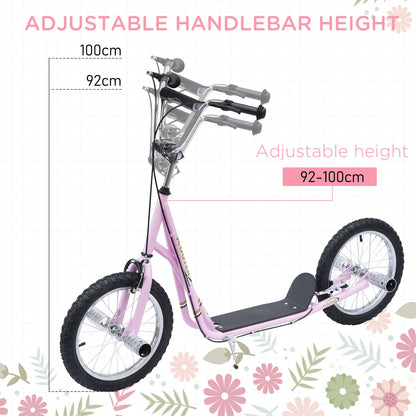 HOMCOM Stunt Scooter, Kids Scooter with 16" Big Wheels, Adjustable Height, Dual Brakes, for Ages 5+ Years, Pink