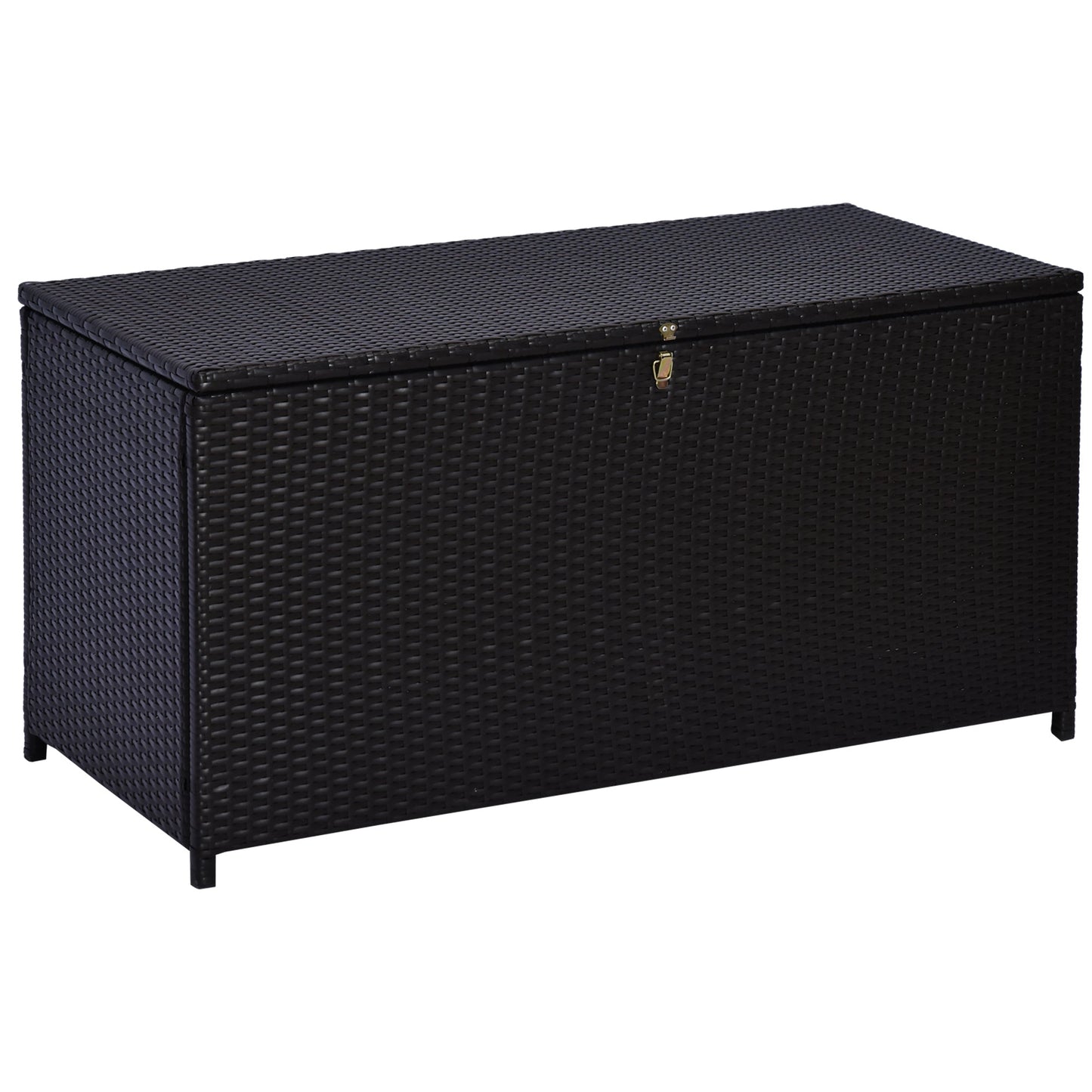 Outsunny 284 L Rattan Garden Storage Box, Outdoor Garden Storage Box with Gas Lift and Lockable Lid, Outdoor Wicker Rattan Chest Container for Garden Tools, 118 x 54 x 59 cm, Dark Brown