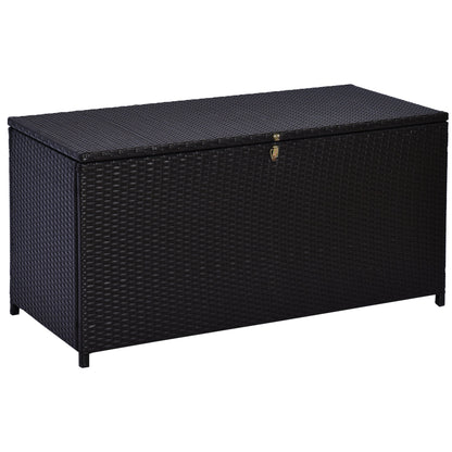 Outsunny 284 L Rattan Garden Storage Box, Outdoor Garden Storage Box with Gas Lift and Lockable Lid, Outdoor Wicker Rattan Chest Container for Garden Tools, 118 x 54 x 59 cm, Dark Brown