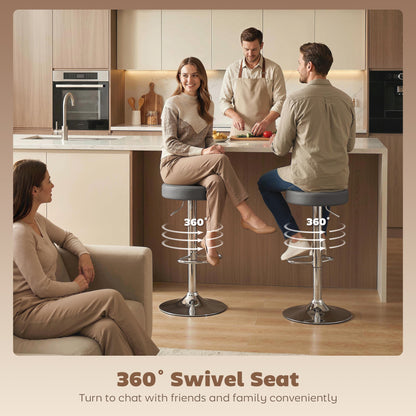 HOMCOM Bar Stools Set of 2, Modern PU Leather Swivel Barstools, Height Adjustable Breakfast Bar Chairs with Footrest, Grey