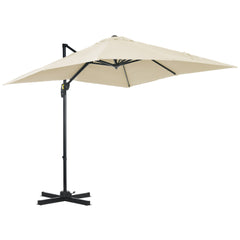 Outsunny 2.5 x 2.5m Patio Offset Parasol Umbrella Cantilever Hanging Aluminium Sun Shade Canopy Shelter 360° Rotation with Crank Handle and Cross Base, Cream White