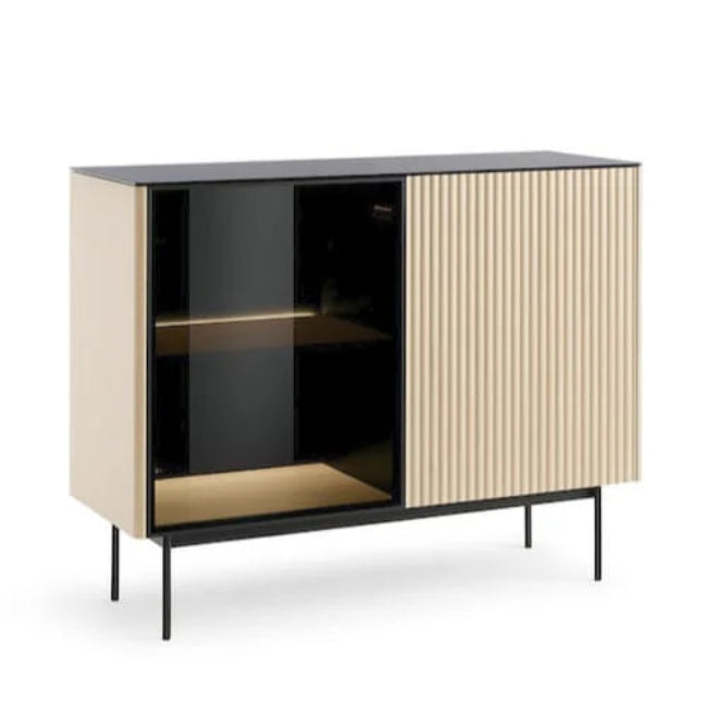 Modern cabinet with glass door on a white background