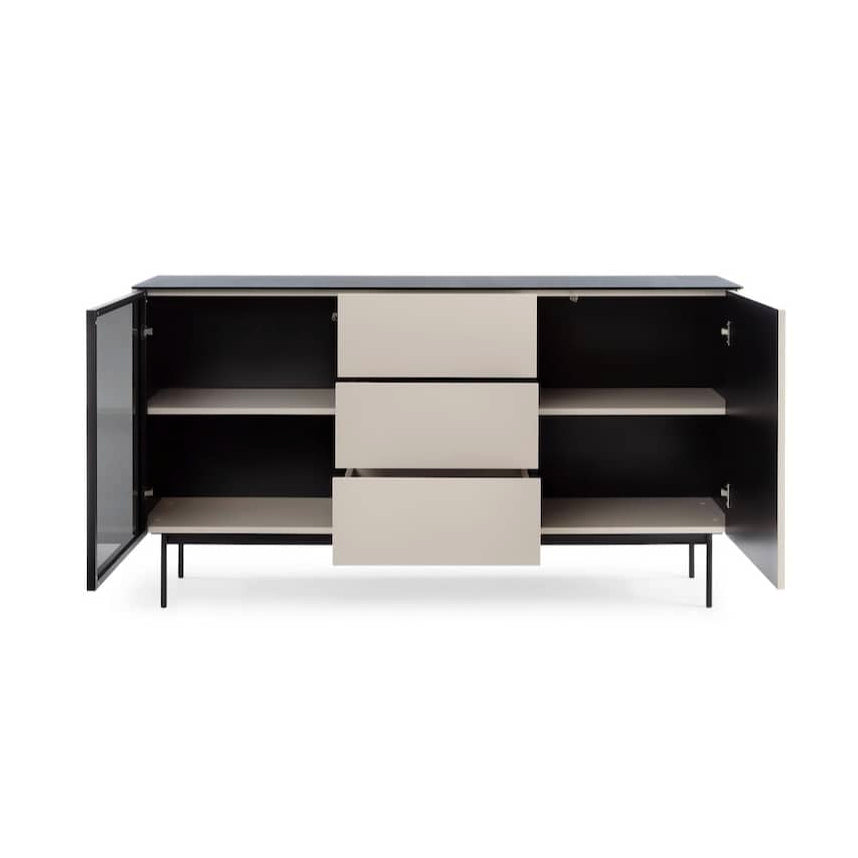Modern cabinet with black and gray design on a white background