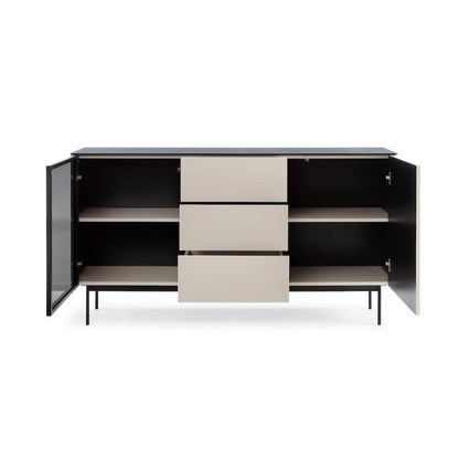Modern cabinet with black and gray design on a white background