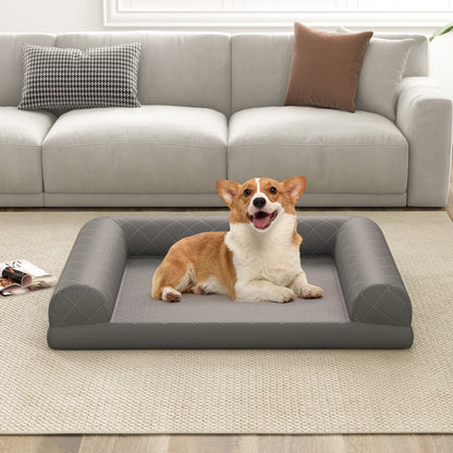 Orthopedic Dog Bed Egg-Foam Dog Crate Bed with 3-Side Bolster-Grey
