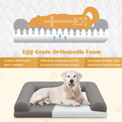 Orthopedic Dog Bed Egg-Foam Dog Crate Bed with 3-Side Bolster-Grey