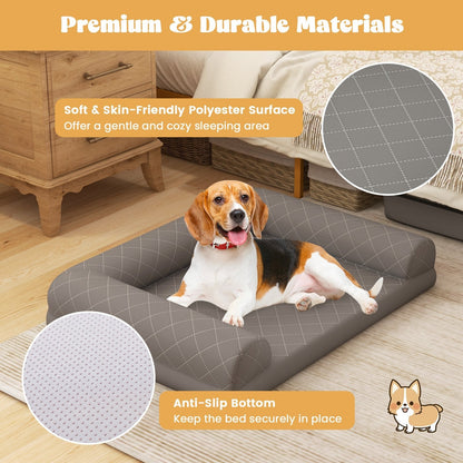 Orthopedic Dog Bed Egg-Foam Dog Crate Bed with 3-Side Bolster-Grey