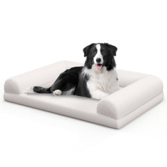 Orthopedic Dog Bed Egg-Foam Dog Crate Bed with 3-Side Bolster-Beige