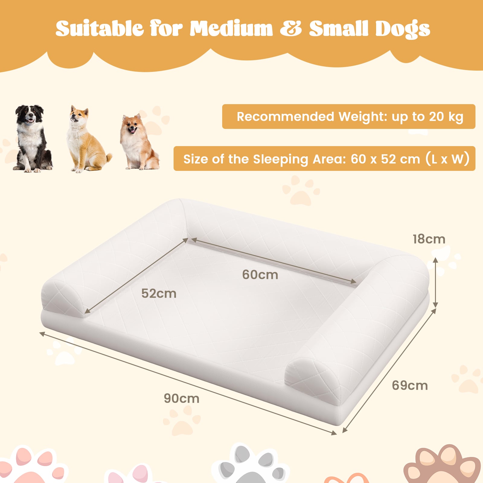 Orthopedic Dog Bed Egg-Foam Dog Crate Bed with 3-Side Bolster-Beige