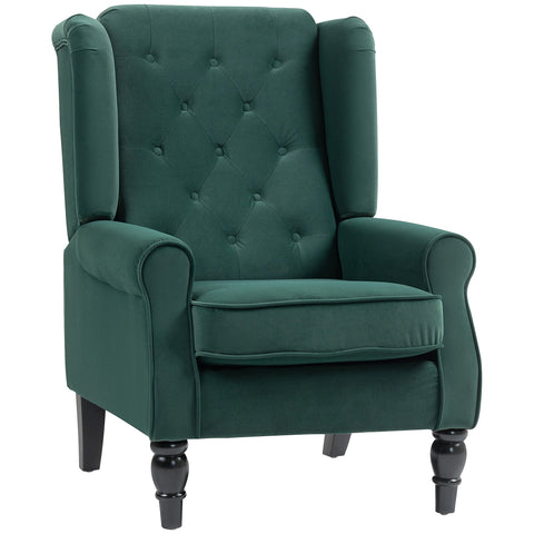 HOMCOM Wingback Accent Chair, Retro Upholstered Button Tufted Occasional Chair for Living Room and Bedroom, Green